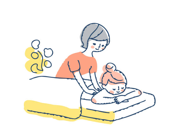 ilustraciones, imágenes clip art, dibujos animados e iconos de stock de una mujer recibiendo un masaje en un salón de estética - massage therapist illustrations