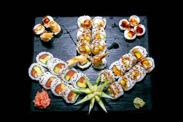 istock Birds eye view California sushi rolls 1340052971