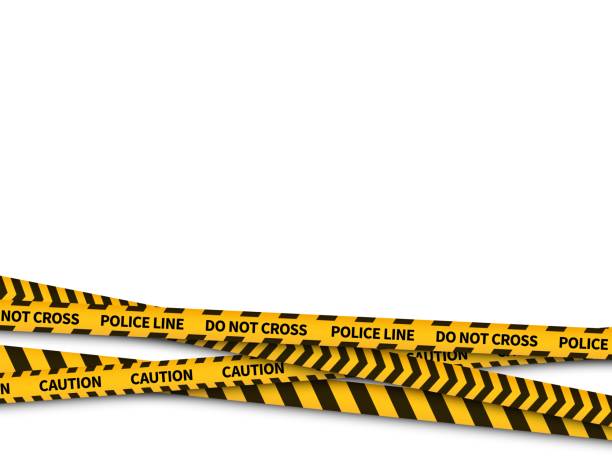 Police line. Warning danger yellow police security tape, taped with prohibited line, safe warning crime, realistic bright attention stripes, horizontal background, vector isolated illustration Police line. Warning danger yellow police security tape, taped with prohibited line, safe warning crime, realistic bright attention stripes, horizontal background vector isolated on white illustration bandage stock illustrations