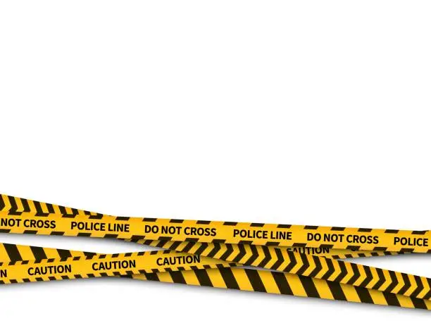 Vector illustration of Police line. Warning danger yellow police security tape, taped with prohibited line, safe warning crime, realistic bright attention stripes, horizontal background, vector isolated illustration