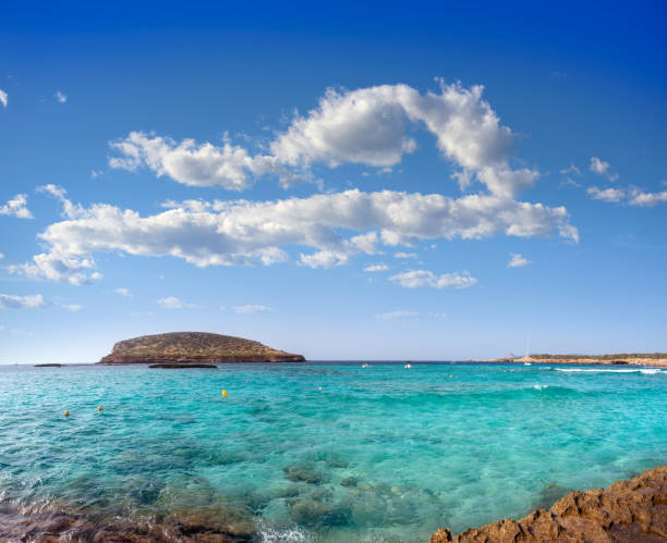 Ibiza Cala Comte conta beach Balearics Ibiza Cala Comte Conta beach in Sant Josep of Balearic Islands balearics stock pictures, royalty-free photos & images