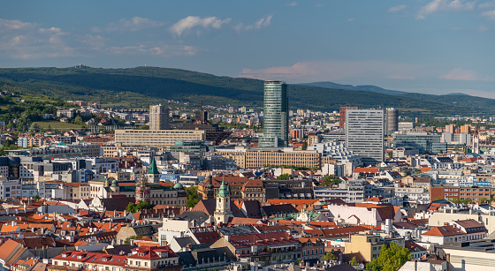 A picture of the buildings of downtown Bratislava.