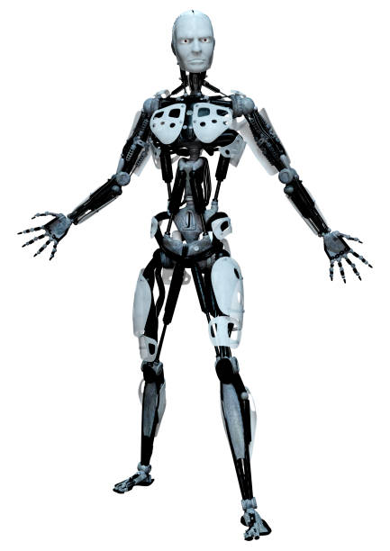 istock 3D illustration male robot on white 1340058224