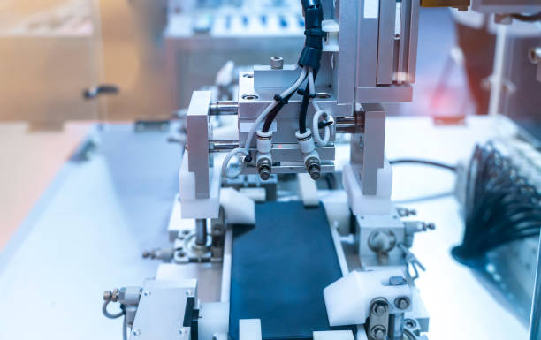 istock Automatic industrial robotic robot working, industry 4.0 and technology concept 1340058885