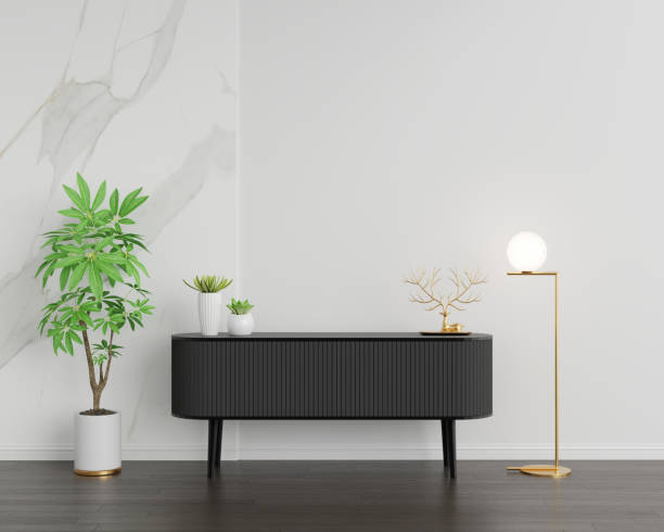 istock Black sideboard in living room with copy space, 3D rendering 1340059868