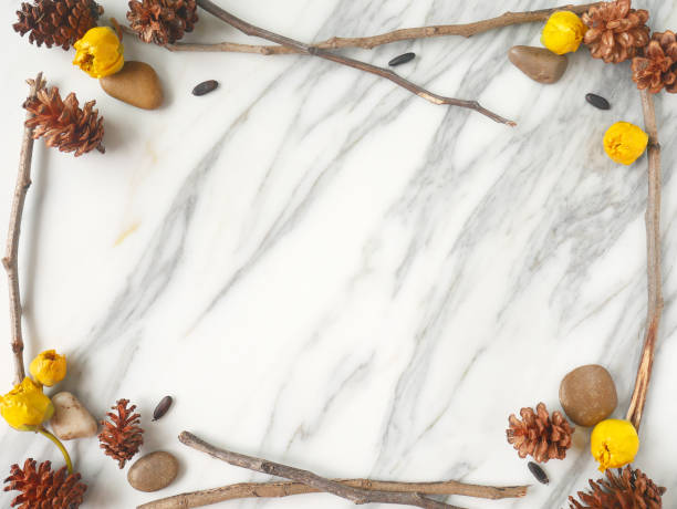Autumn frame background isolated on a white marble with space for text