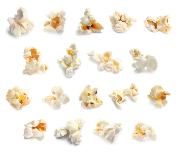 istock Set of delicious popcorn on white background 1340061575
