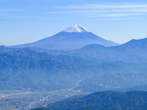 Blue Mt. Fuji and blue sky。