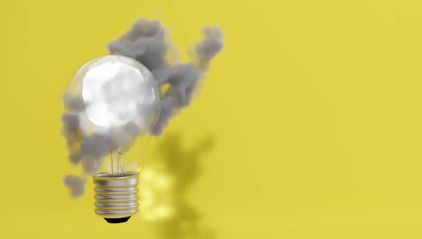istock Protect intellectual property with Biometric security. Converging point of light bulb with glowing human brain inside. Intellectual property protection or Patent idea protection Concept. 3D Rendering 1340061934