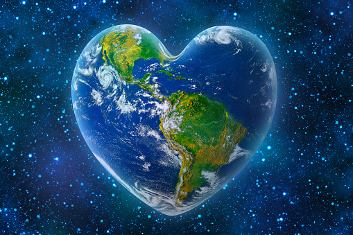Earth in the shape of a heart, ecology and environment concept  - Elements of this image furnished by NASA (source https://www.nasa.gov/content/kepler-78b-first-earth-sized-rocky-planet, program PSCS6).