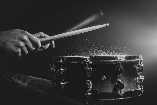 istock Close-up, snare drum on dark background with stage spotlight. 1340067710