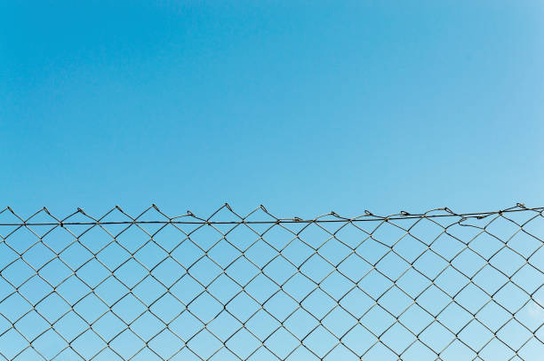 istock metal fence with blue sky in the background 1340068396