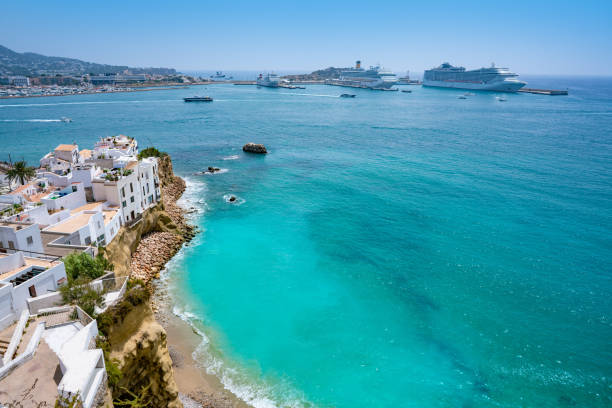 Ibiza Eivissa skyline from Dalt Vila in Balearics Ibiza Eivissa skyline from Dalt Vila in Balearic Islands balearics stock pictures, royalty-free photos & images