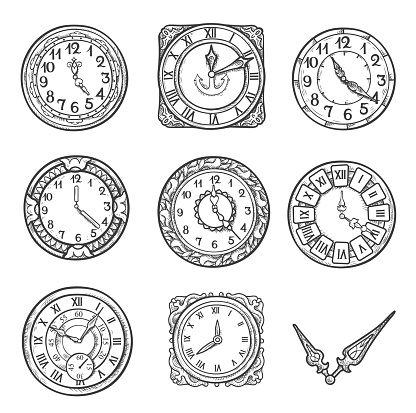 Vintage Dial Watch. Vintage Clocks and Arrows. Vector illustration.