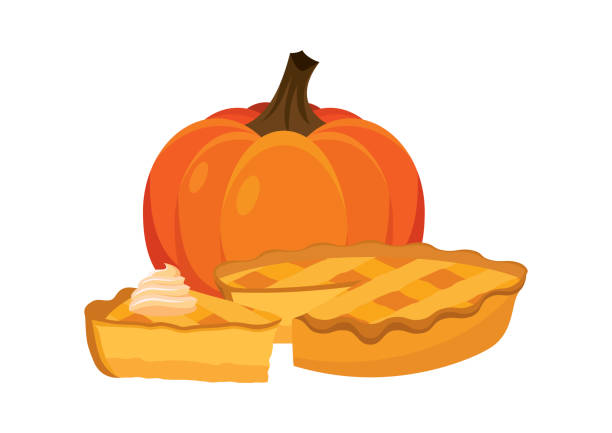 달콤한 전통 호박 파이 아이콘 벡터 - white backgrounds thanksgiving pumpkin stock illustrations