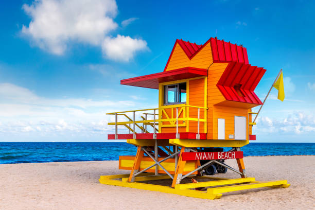 Lifeguard tower in Miami Beach Lifeguard tower in South beach, Miami Beach in a sunny day, Florida miami beach stock pictures, royalty-free photos & images