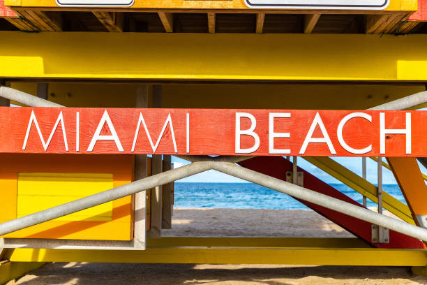 istock Miami Beach sign on Lifeguard tower 1340078980