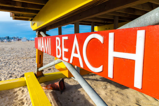 Miami Beach sign on Lifeguard tower