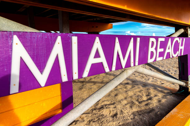 Miami Beach sign on Lifeguard tower