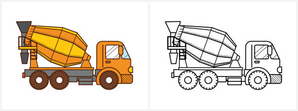 Concrete mixer truck icon. Cement mixer truck Concrete mixer truck icon. Cement mixer truck side view. Concrete truck isolated on white background. Construction machinery mixing cement stock illustrations