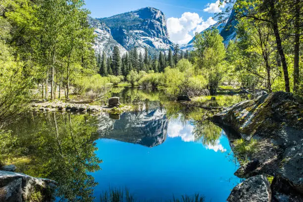 Half Dome reflecting in a Mirror Lake, Yosemite National Park. California, USA