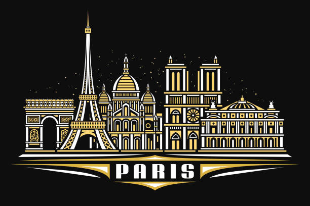 ilustrações de stock, clip art, desenhos animados e ícones de vector illustration of paris - famous place usa black background international landmark
