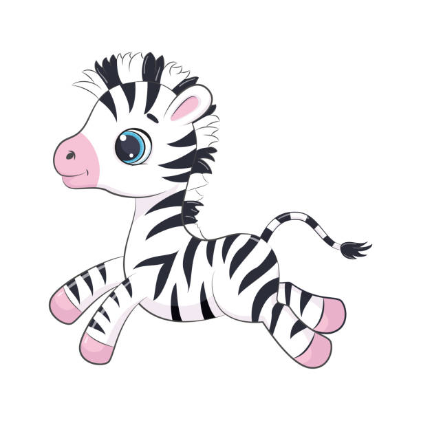 cartoon vector illustration von niedlichen baby zebra. - zebra walk stock-grafiken, -clipart, -cartoons und -symbole