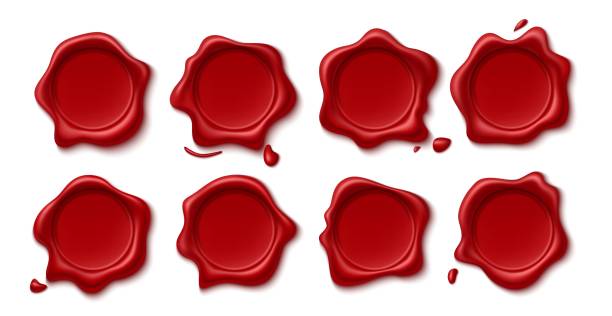 istock Realistic wax seal. Red retro postal circle stamps, certificate guarantee marks, antique decorative empty round quality seals, vector set 1340082240