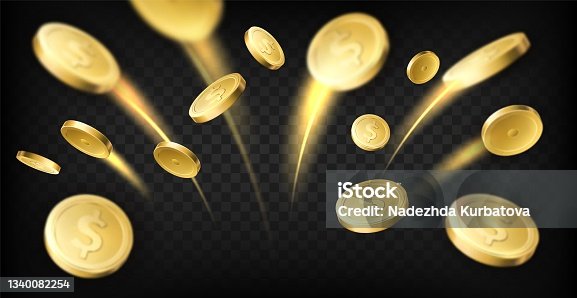 istock 2108.m11.i003.n058.S.c20.Gold coin explosion. Golden dollar coins rain. Game prize money splash. Casino jackpot vector concept isolated on black background 1340082254