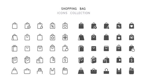 ikony line & flat shopping bag - handel detaliczny stock illustrations