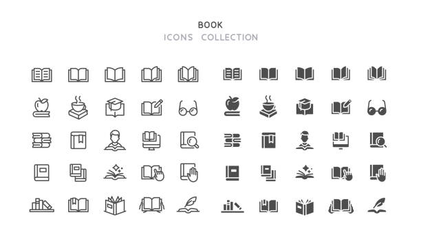 line & flat book icons - novel stock-grafiken, -clipart, -cartoons und -symbole