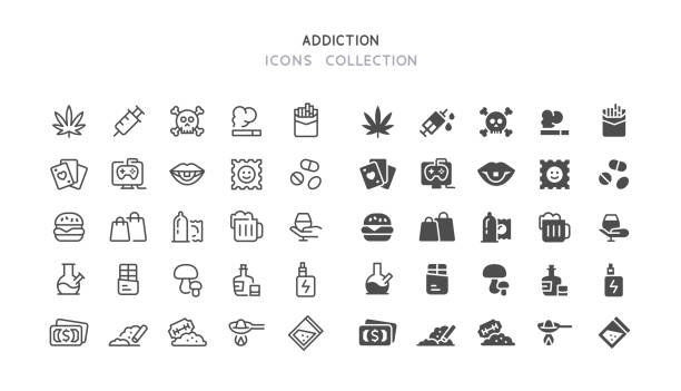 illustrazioni stock, clip art, cartoni animati e icone di tendenza di icone audio line e flat - narcotic drug abuse addict heroin