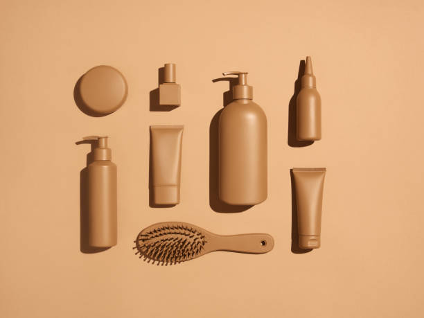 Cosmetic products in monochrome beige color