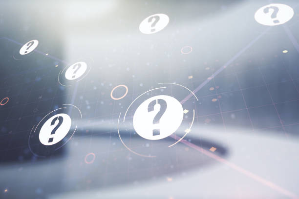istock Abstract virtual question mark sketch on empty room interior background, FAQ and research concept. Double exposure 1340087709
