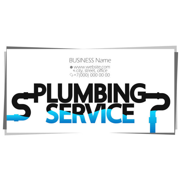 Plumbing service business card concept Plumbing service and repair, business card concept for plumber plumber pipe stock illustrations