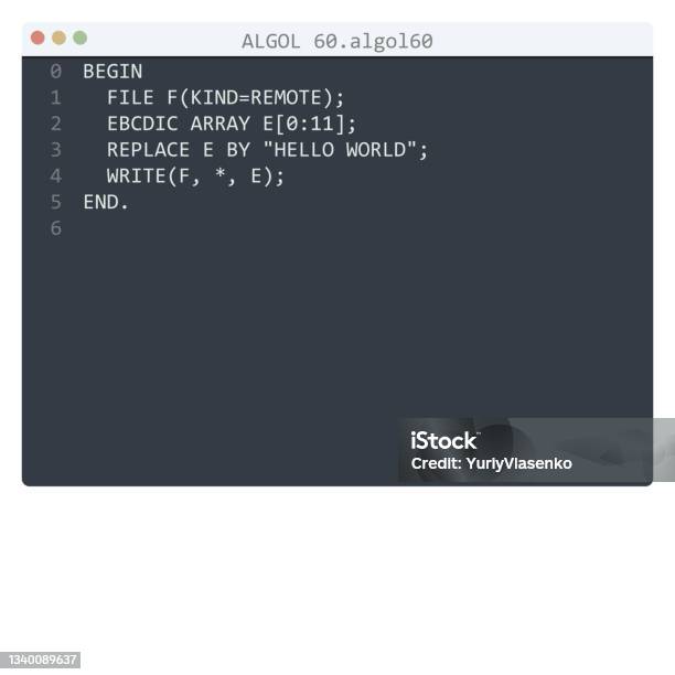 Algol 60 Language Hello World Program Sample In Editor Window ...