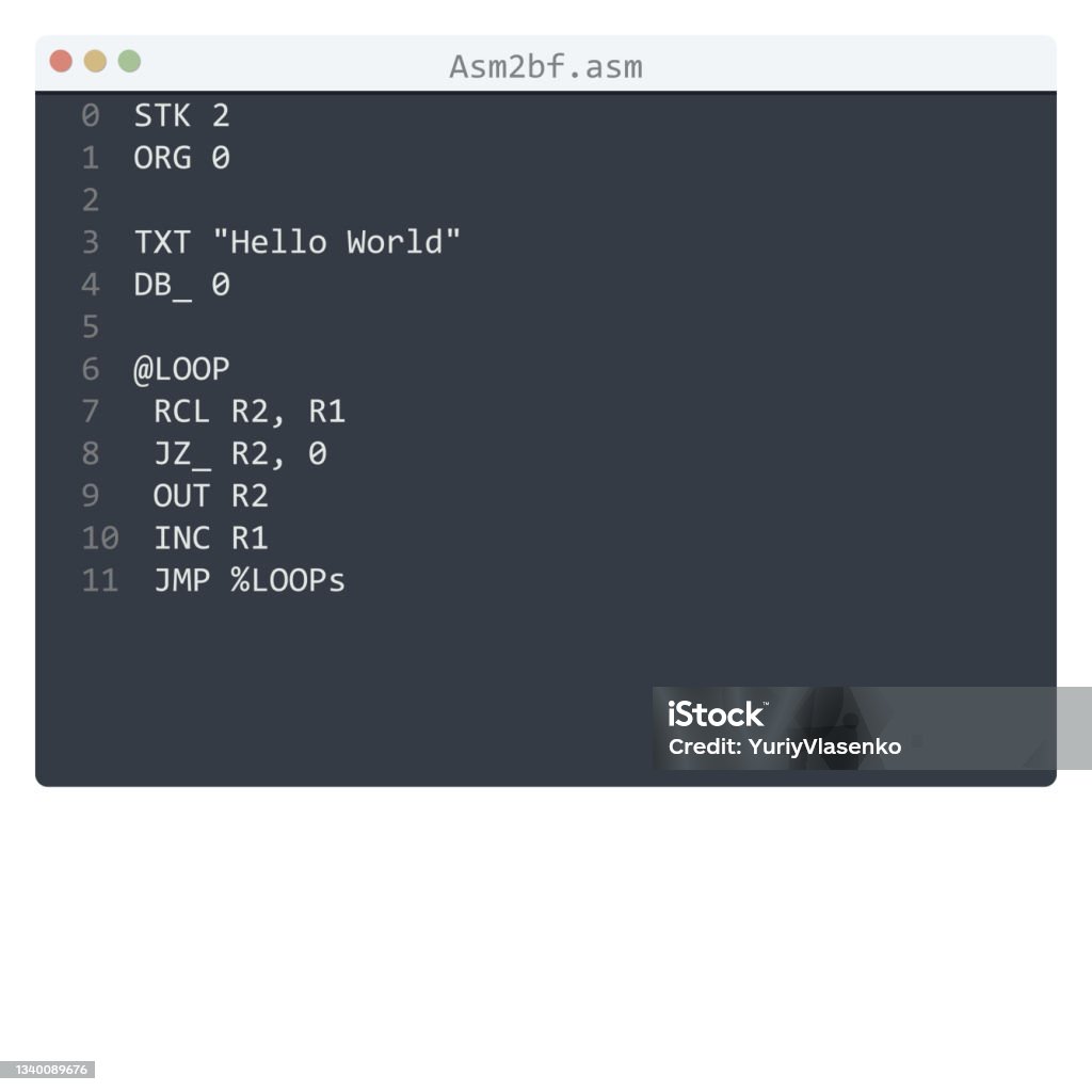 Asm2bf Language Hello World Program Sample In Editor Window ...
