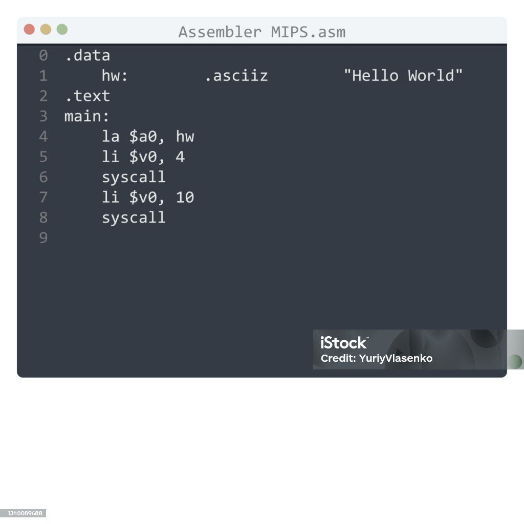Assembler Mips Language Hello World Program Sample In Editor Window ...