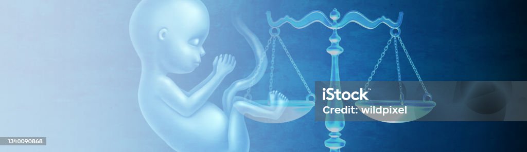 Abortion Laws Concept Abortion laws and fetus rights law and reproductive justice as a legal concept for reproduction rights as legislation by government to decide legality concerning pro life or choice with 3D illustration elements. Abortion Stock Photo