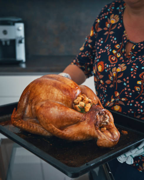 istock Preparing Stuffed Turkey for Holidays in Domestic Kitchen 1340092074