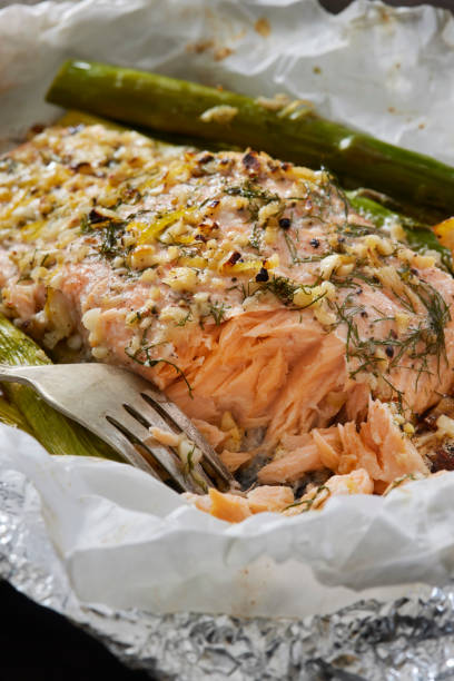 170+ Cooked Salmon Fillet Tin Foil Stock Photos, Pictures & Royalty