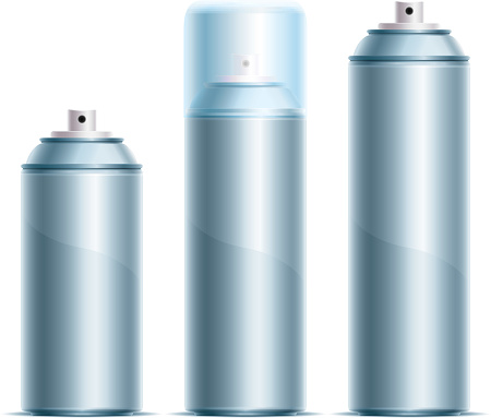 Three silver spray cans in different sizes