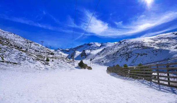 Sierra Nevada snow mountain ski resort in Granada of Spain