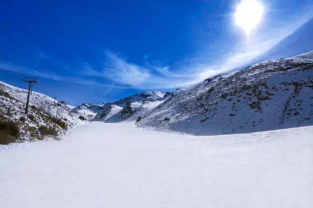 Sierra Nevada mountain ski resort in Granada of Spain