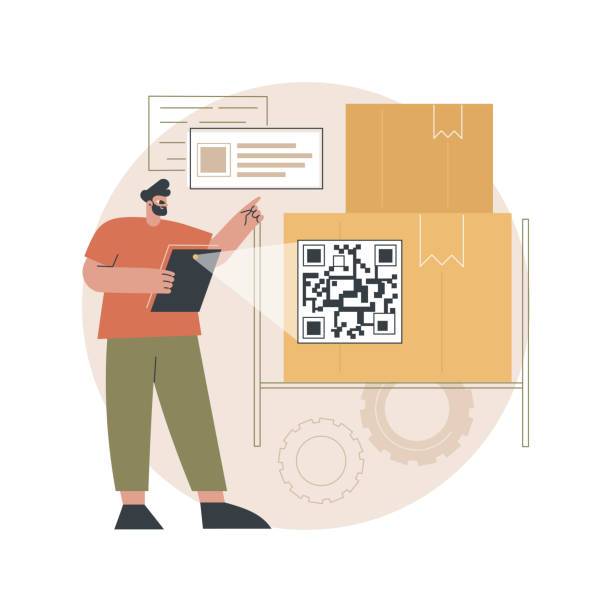 QR code abstract concept vector illustration. QR code abstract concept vector illustration. QR generator online, QR code reading, warehouse modern technology, automated inventory management systems, product information abstract metaphor. qr barcode generator stock illustrations