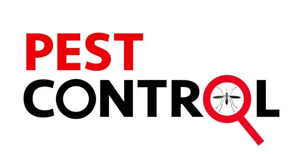 Vector illustration of Pest control web banner such as insects. silhouette of a mosquito under a magnifying glass on a white background