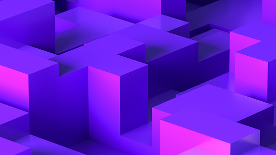 3d rendering of abstract iridescent geometric shapes background. Color gradient.