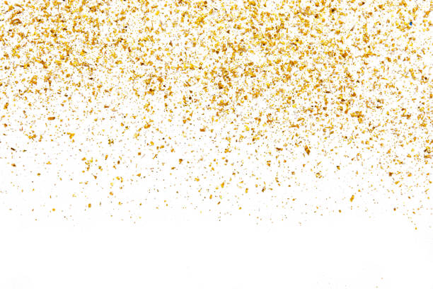 złota brokatowa tekstura na białym abstrakcyjnym tle - gold confetti star shape nobody zdjęcia i obrazy z banku zdjęć