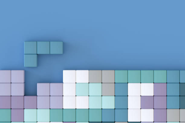 3d abstract geometric shapes background, logic game - block blue brick building activity imagens e fotografias de stock