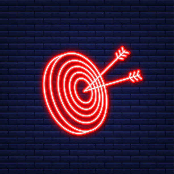 istock Target with an arrow icon concept market goal. Neon icon. Vector illustration. 1340101858